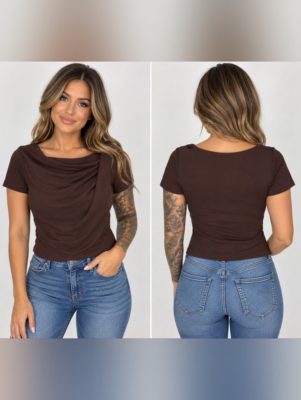 Clothing Atelier Ella Brown Draped Asymmetrical Off Shoulder Top M NWT